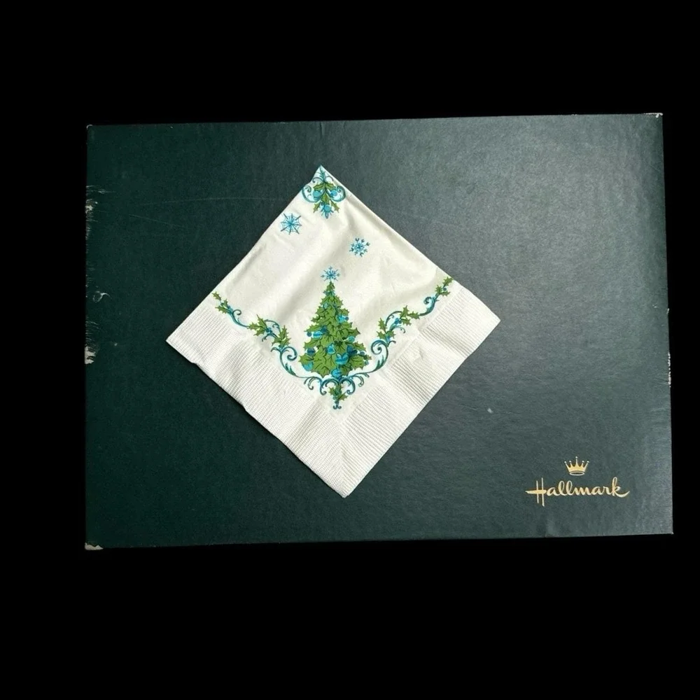 Hallmark Christmas Tree Luncheon Ensemble Paper Napkins Coasters Set‎ 1970s